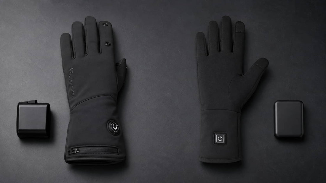 7.4V standalone heated glove and 5V heated liner with their matching rechargeable batteries