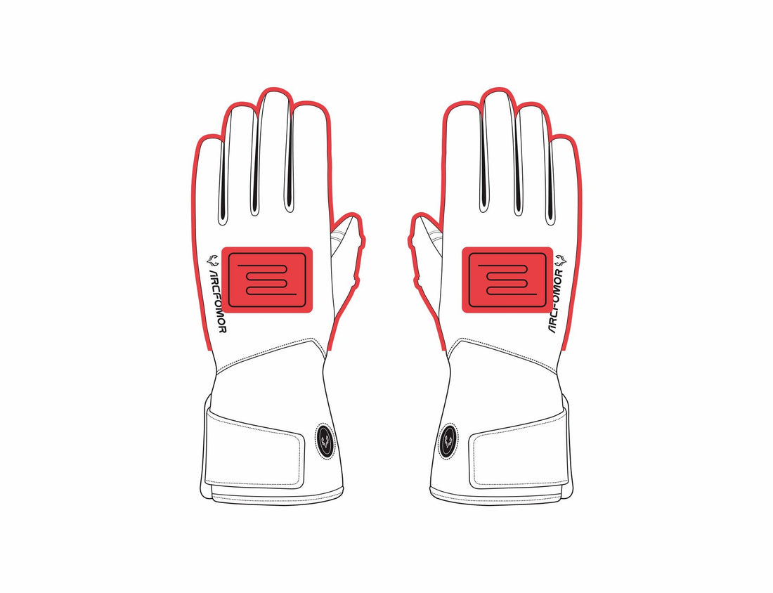 Internal view of Arcfomor heated glove sensors and UL-certified battery pack.