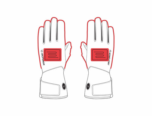 Internal view of Arcfomor heated glove sensors and UL-certified battery pack.
