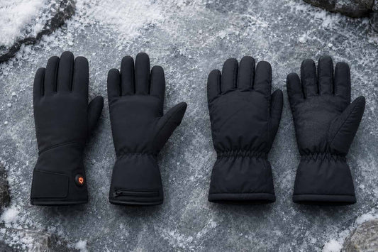 Heated gloves and traditional winter gloves compared side by side