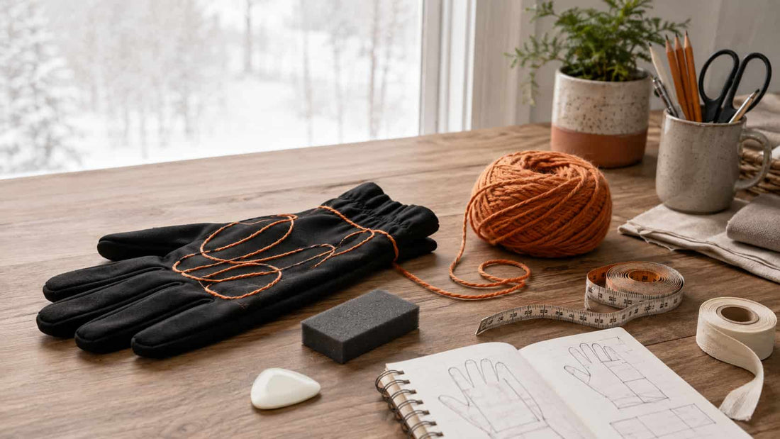 Non-powered DIY heated glove design prototype using yarn and a plain glove