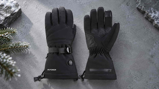 WinterGlow heated glove shown from the back and palm with the wrist heat control visible