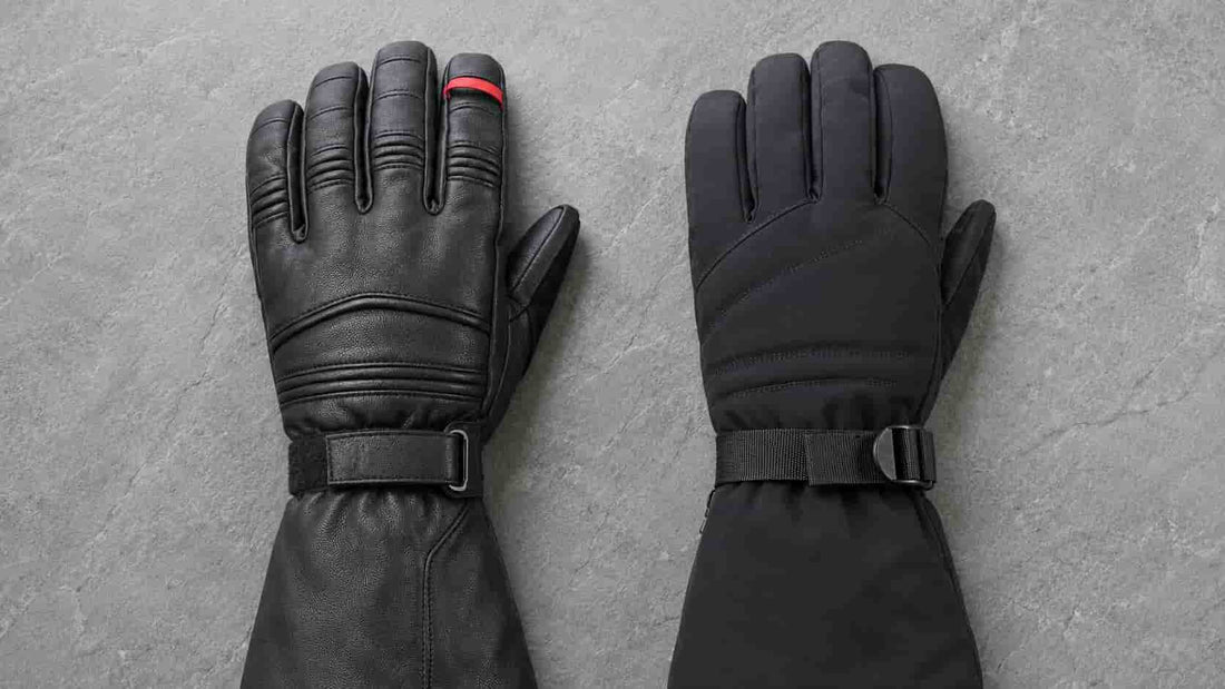 Polar Baron leather heated glove and WinterGlow polyester heated glove compared side by side