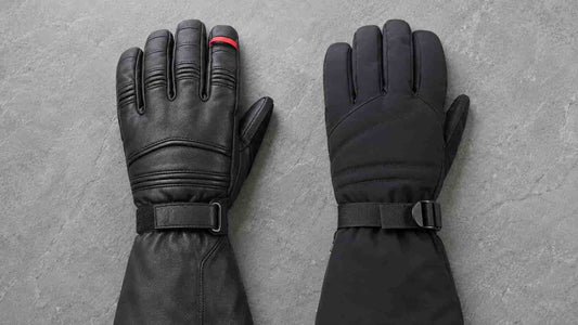 Polar Baron leather heated glove and WinterGlow polyester heated glove compared side by side