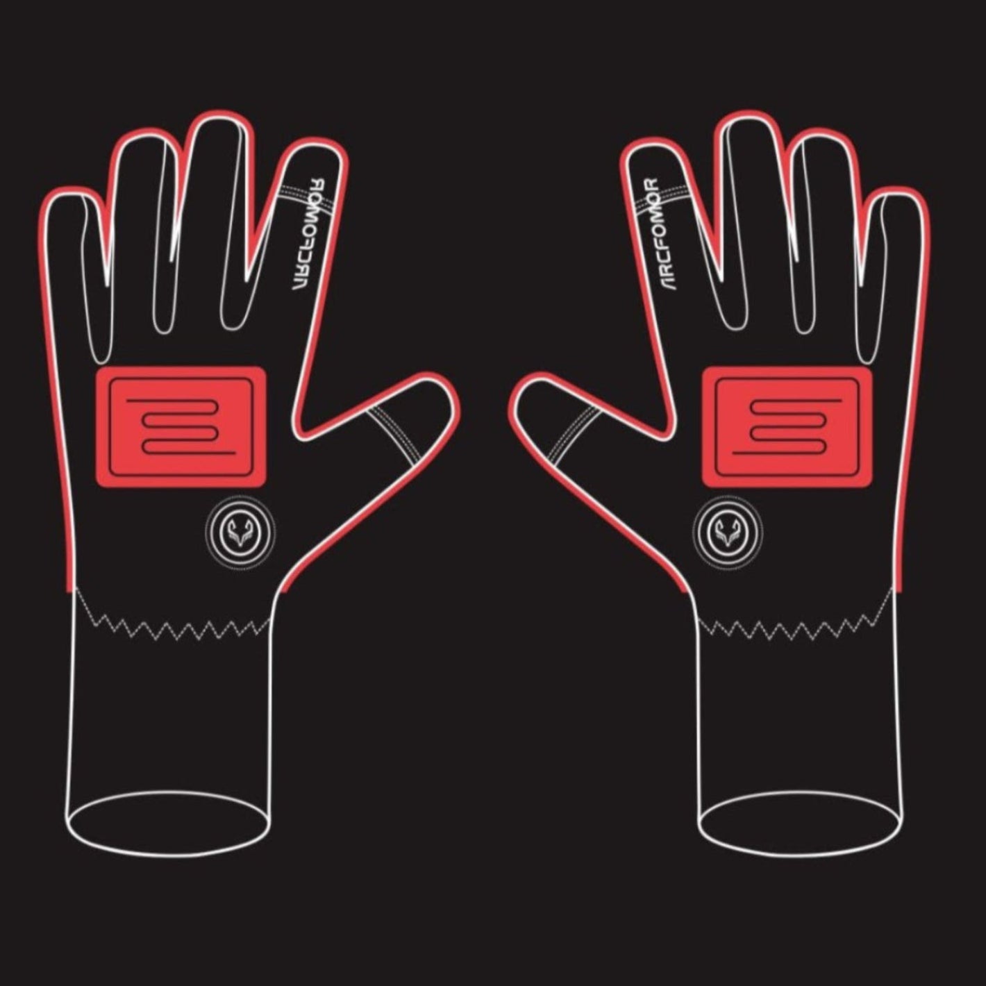 This image shows the heated area of arcfomor's Feather gloves, a larger heated area will give the palm a better warming experience
