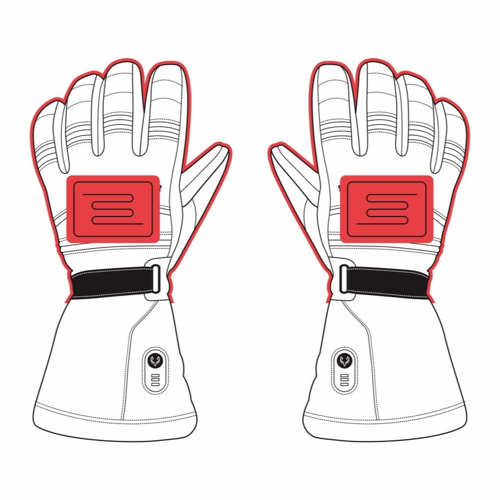 This image shows the heating area of the arcforor brand Polar Baron Heated  gloves, which has hot wires on the back and back of the hand, and a larger heating area to keep your hands warm in the winter!
