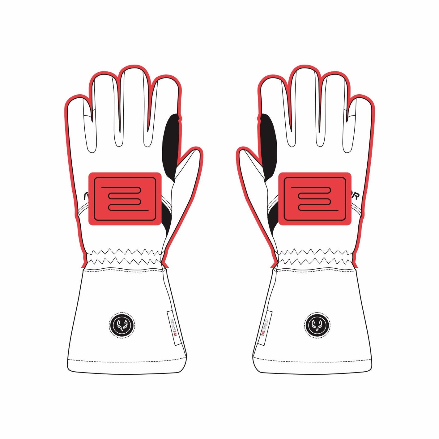 This picture shows the heating area of the arcfomor Vellum Lightweight Heated Gloves, a larger heating area will provide a better warming experience for the palm.
