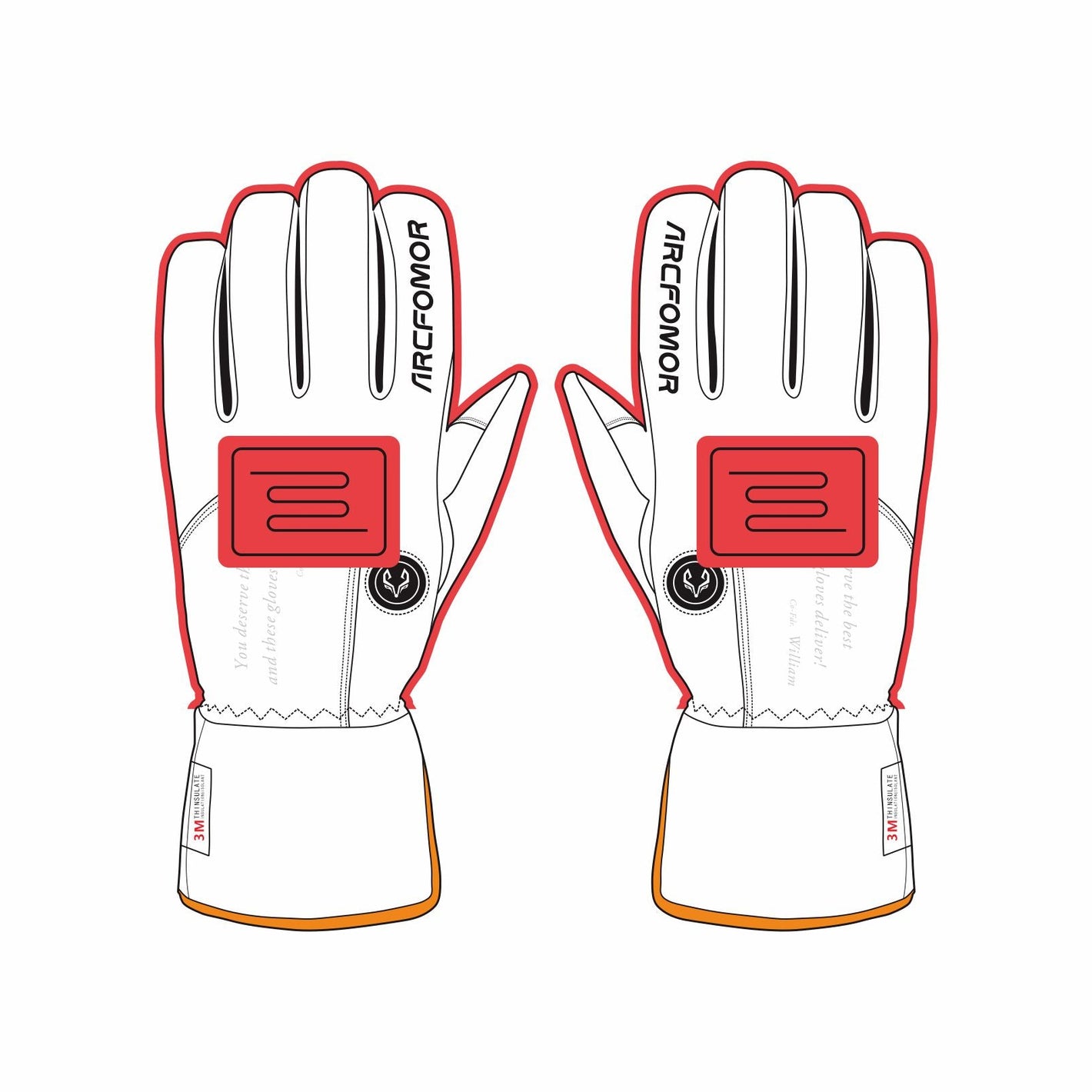 This image shows the heated area of arcfomor's Ember gloves, a larger heated area will give the palm a better warming experience