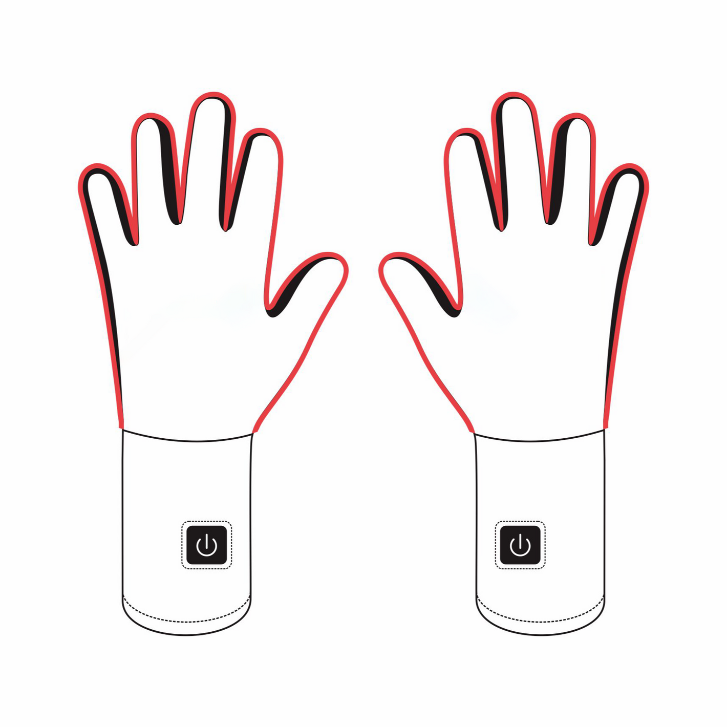 This image shows the heated area of arcfomor's Dragonfly Liner Heated gloves, a larger heated area will give the palm a better warming experience