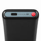 Close-up of the Dragonfly battery USB-C port, four unlit battery indicator dots and red power button.