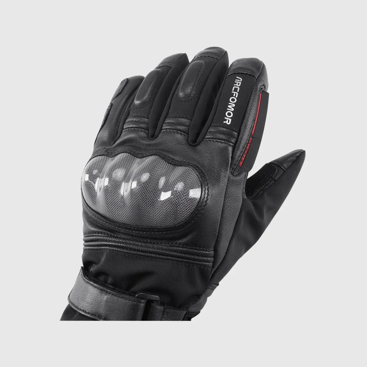 Close-up of the index-finger visor wiper on a Basalt heated motorcycle glove
