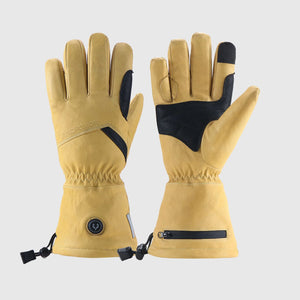 Yellow Vellum 2.0 goatskin heated gloves shown from the back and palm