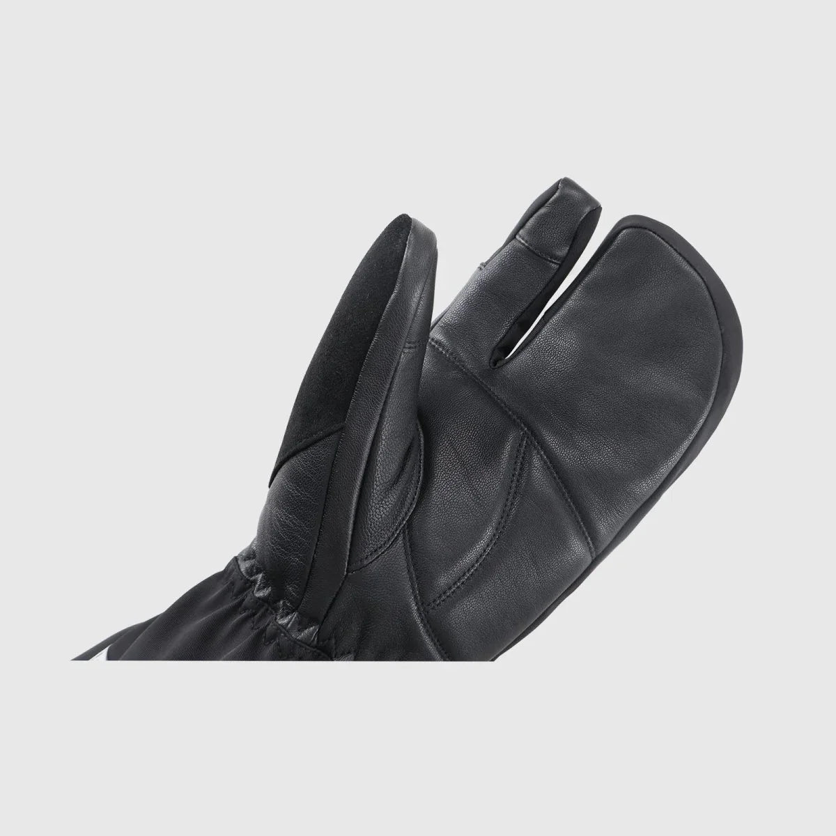 Crab Claw heated lobster gloves showing the full goatskin palm and 3-finger layout