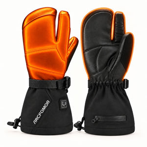 Crab Claw heated gloves with orange heating illustration across the hand and finger backs and an orange outline around the palm view.
