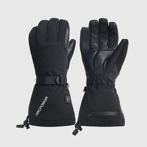 Crab Leg five-finger heated snow gloves shown from the back and goatskin palm