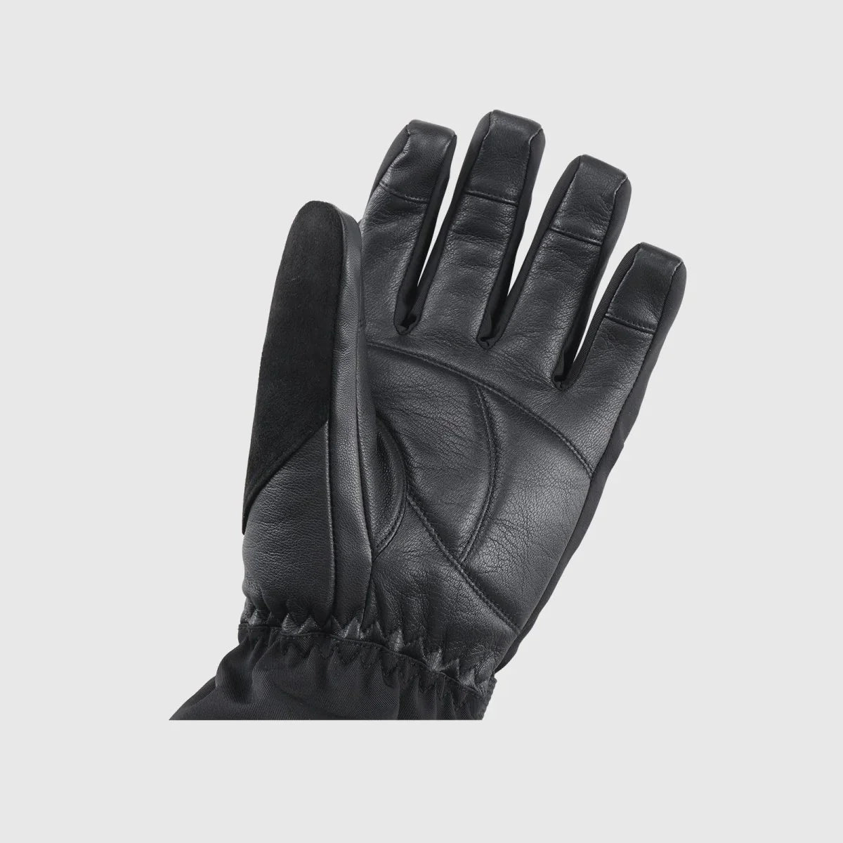 Crab Leg heated snow gloves showing the full goatskin palm and touchscreen thumb and index finger pads