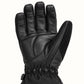 Black goatskin palm of the Crab Leg glove, showing fine leather grain, finger-pad seams and a curved thumb panel.