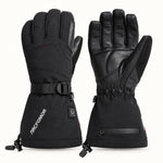 Black Arcfomor Crab Leg heated gloves showing the textile back, goatskin palm, adjustable wrist strap and long cuffs.