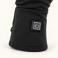Square heat control button and stitched cuff on a Dragonfly heated glove liner.