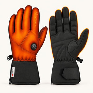 Ember 2.0 gloves with illustrated heating across the back of the hand and fingers, plus an orange outline around the palm view.
