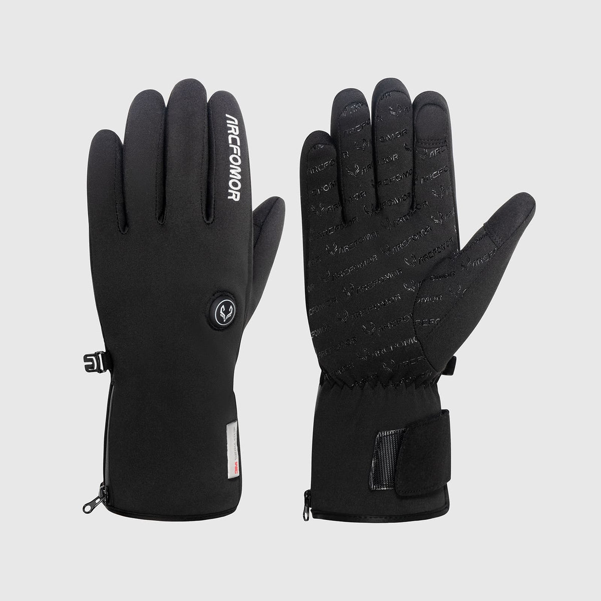 Feather 7.4V slim-fit heated gloves shown from back and palm views