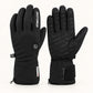 Pair of black Feather heated gloves shown from the back and palm, with a small index finger logo and patterned silicone grip.
