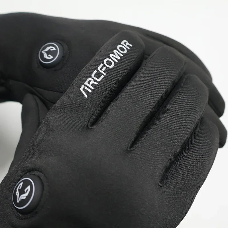 Feather heated gloves with touchscreen fingertips and wrist power button
