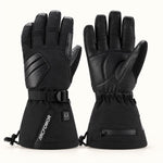 Black Arcfomor Helm heated outdoor gloves showing the padded textile back, goatskin palm and long drawcord cuffs.