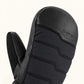 Close-up of a Niagara Stone mitten showing the goatskin fingertip cap, quilted fabric back and embossed ARCFOMOR logo.