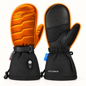 Niagara Stone mittens with illustrated warmth across the back and thumb, and an orange outline around the palm view.