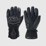 Black Onyx 7.4V heated motorcycle gloves showing the back-hand shell and reinforced goatskin palm