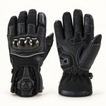 Black Arcfomor Onyx heated motorcycle gloves shown from the back and palm, with short cuffs and a rotary dial closure.