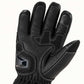 Onyx glove palm showing black goatskin leather, textured reinforcement panels and an angular hard guard at the outer palm heel.