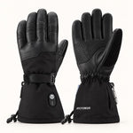 Black Ottawa Nights heated gloves shown from the back and palm, with goatskin panels, wrist straps and long cuffs.