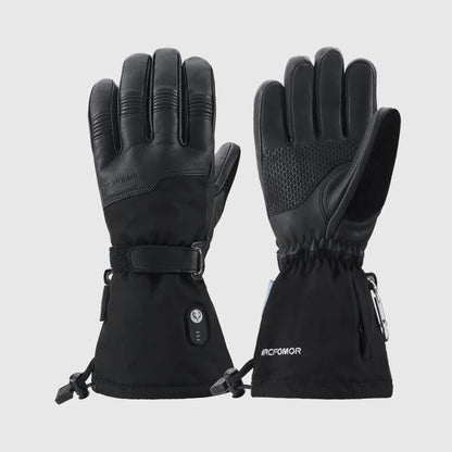 Black Ottawa Nights heated gloves shown from back-of-hand and palm sides