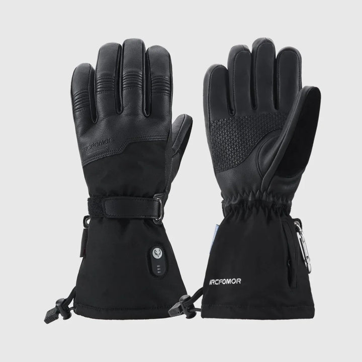 Black Ottawa Nights heated gloves shown from back-of-hand and palm sides
