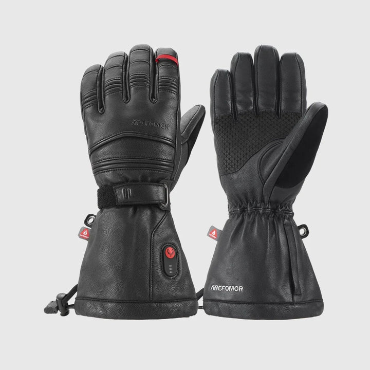 Polar Baron goatskin heated gloves showing the back-of-hand controls and reinforced palm