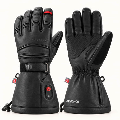 Polar Baron black goatskin heated gloves showing the back and reinforced palm.