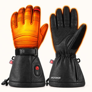Polar Baron heated gloves with illustrated heating zones across the back of the hand and fingers.