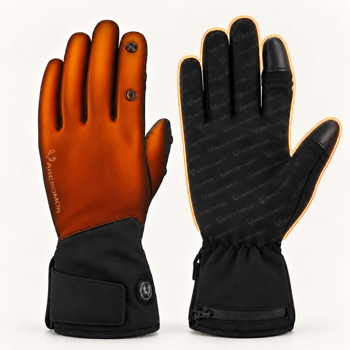 Spider Silk heated gloves with illustrated heating zones across the back of the hand and the backs of the fingers.