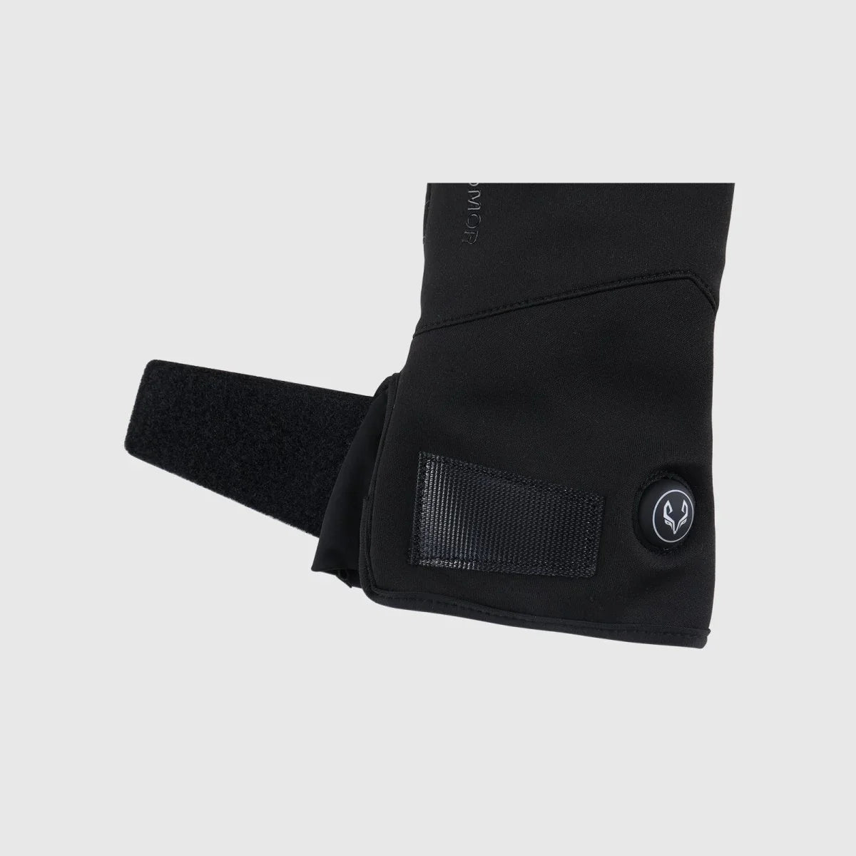 Spider Silk heated glove wrist cuff with adjustable strap and heat control button
