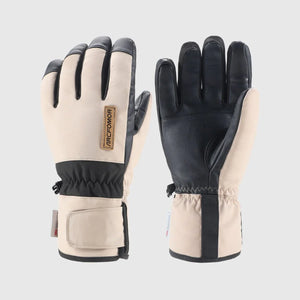 Black and khaki Summit of Kunlun shell gloves showing the PU palm, polyester back and short hook-and-loop cuffs