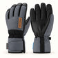 Black and gray Summit of Kunlun shell gloves shown from the back and palm, with elastic wrists and short hook-and-loop cuffs.