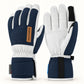 White and navy Arcfomor Summit of Kunlun shell gloves shown from the back and palm, with black touchscreen fingertips and short hook-and-loop cuffs.