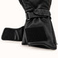 Open hook-and-loop gauntlet closure and adjustable wrist strap on a Tempest heated motorcycle glove.