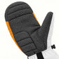 Close-up of the Toboggan mitten's flecked Kevlar palm and thumb, showing the woven texture and stitching.