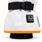 Toboggan mitten cuff showing the adjustable black wrist strap, square fox-logo heat control, orange trim and black inner cuff.
