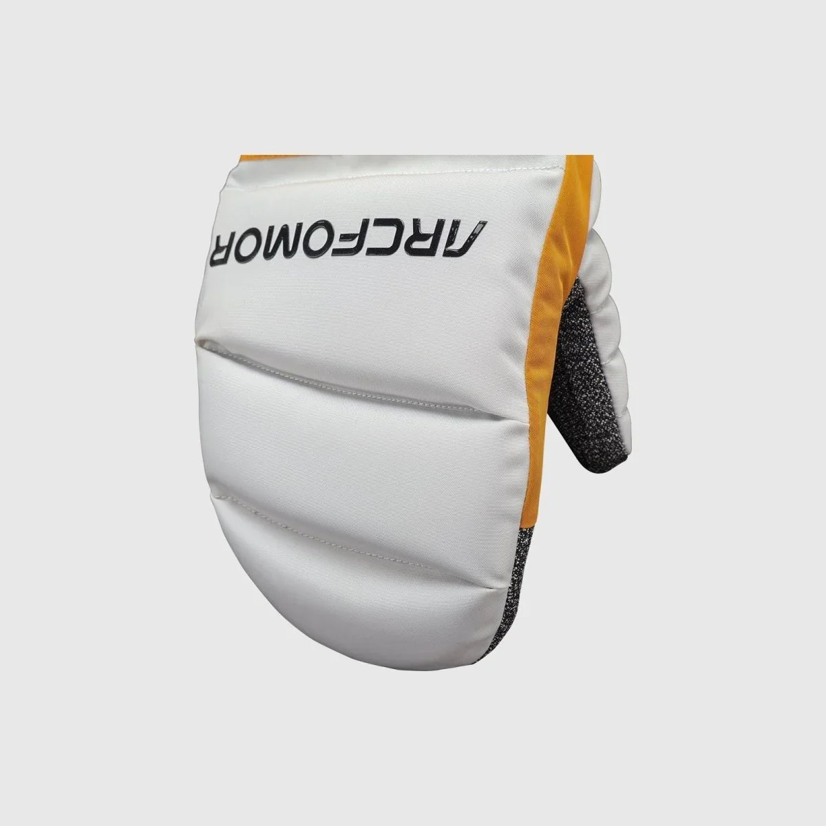 Close-up of the insulated white back of a Toboggan heated snowboard mitten