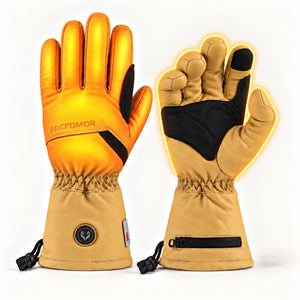 Vellum 2.0 heated gloves with illustrated heating zones across the back of the hand and the backs of the fingers.