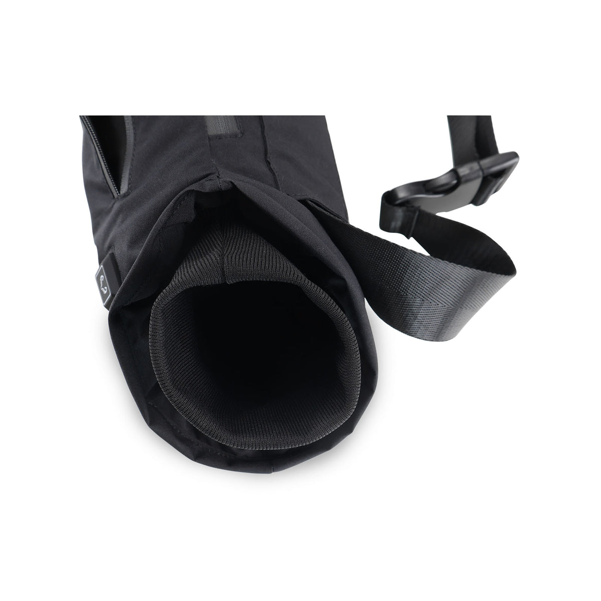 Close-up of the WarmHeart hand warmer muff elastic hand opening and adjustable waist belt